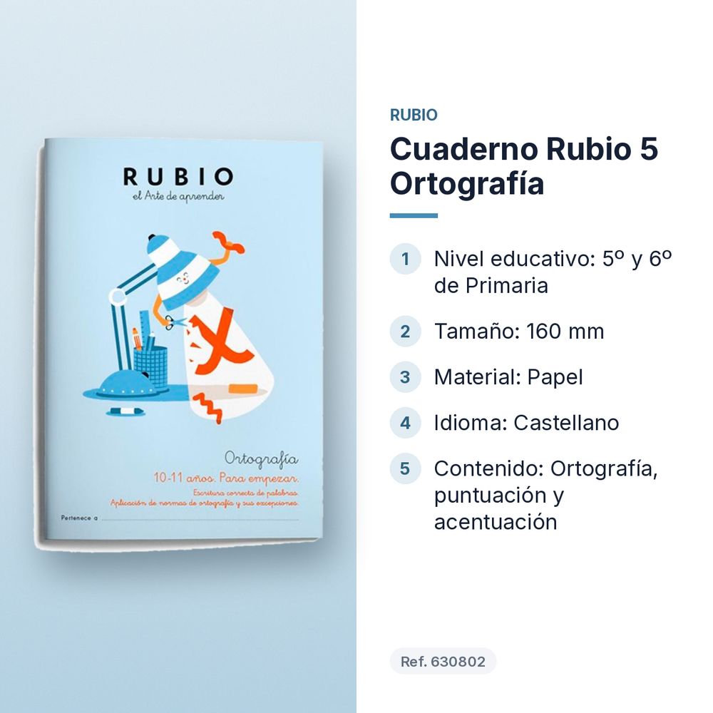 CUADERNO RUBIO 5 ORTOGRAFÍA  - características principales