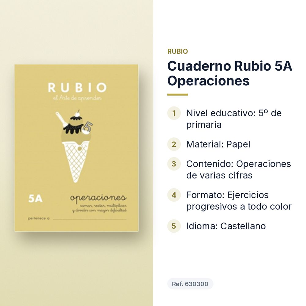 CUADERNO RUBIO 5A OPERACIONES  - características principales