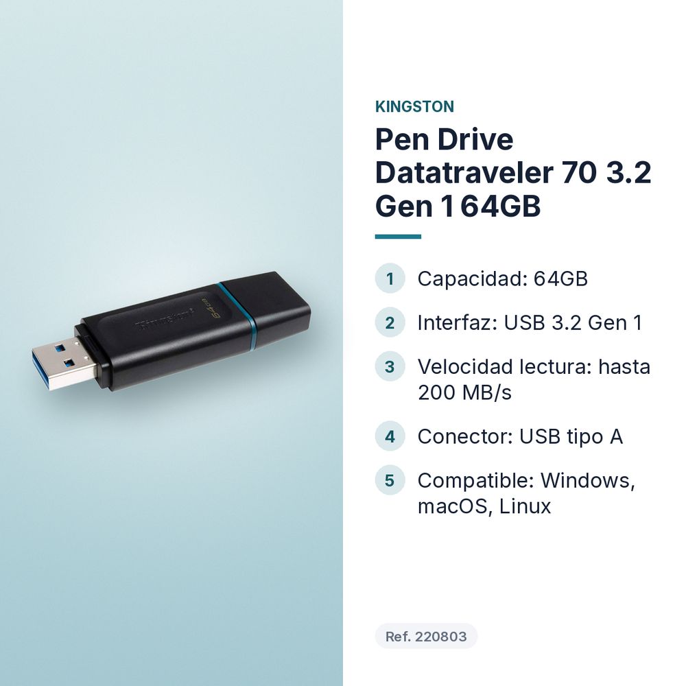 PEN DRIVE DATATRAVELER 70 3.2 GEN 1 64GB - características principales