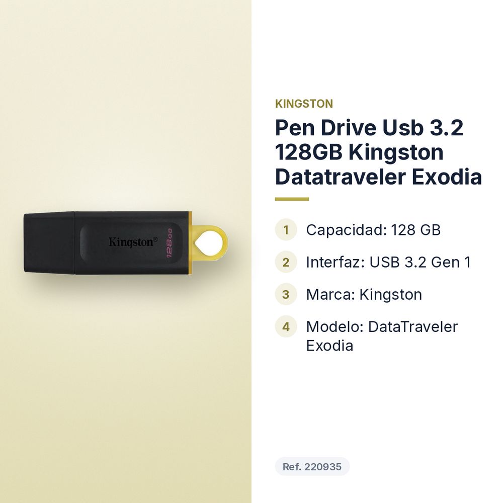 PEN DRIVE USB 3.2 128GB KINGSTON DATATRAVELER EXODIA - características principales