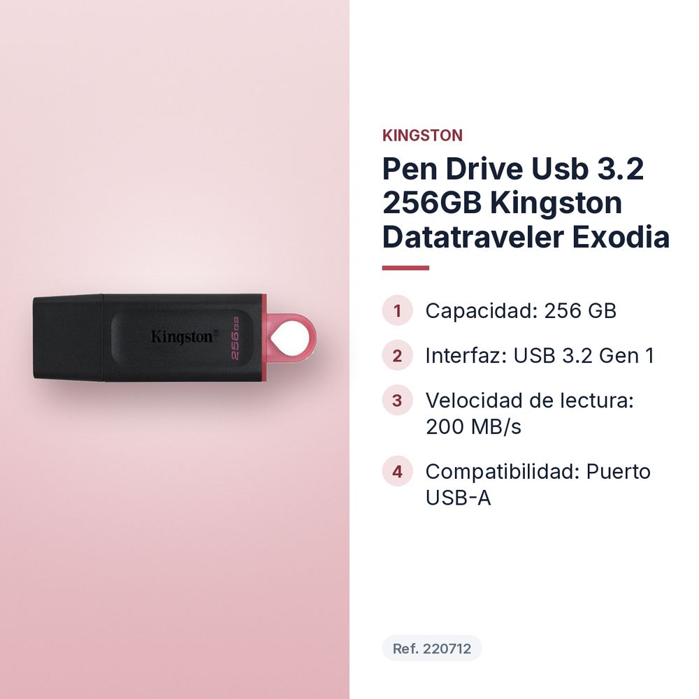 PEN DRIVE USB 3.2 256GB KINGSTON DATATRAVELER EXODIA - características principales