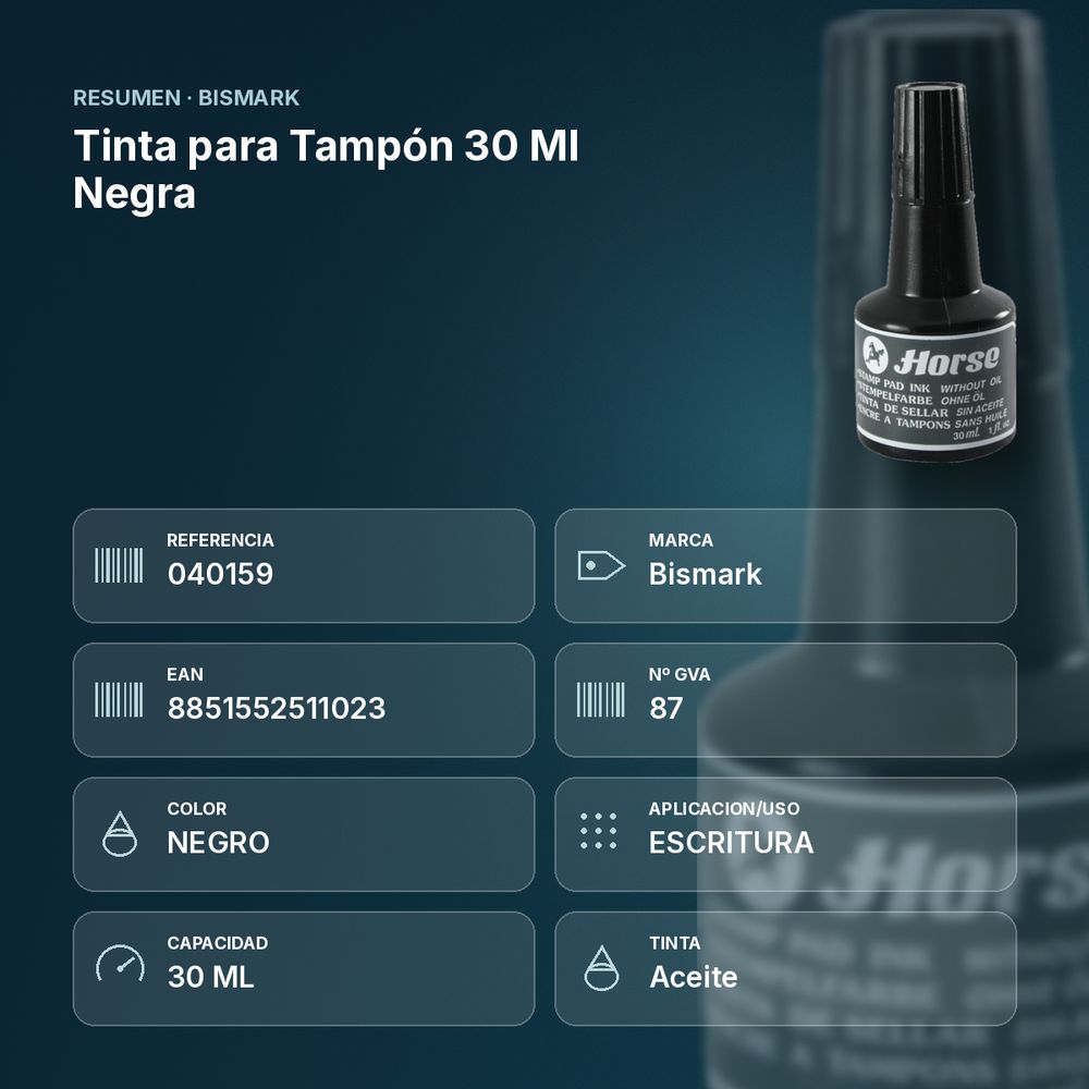 TINTA PARA TAMPÓN 30 ML NEGRA - resumen de atributos