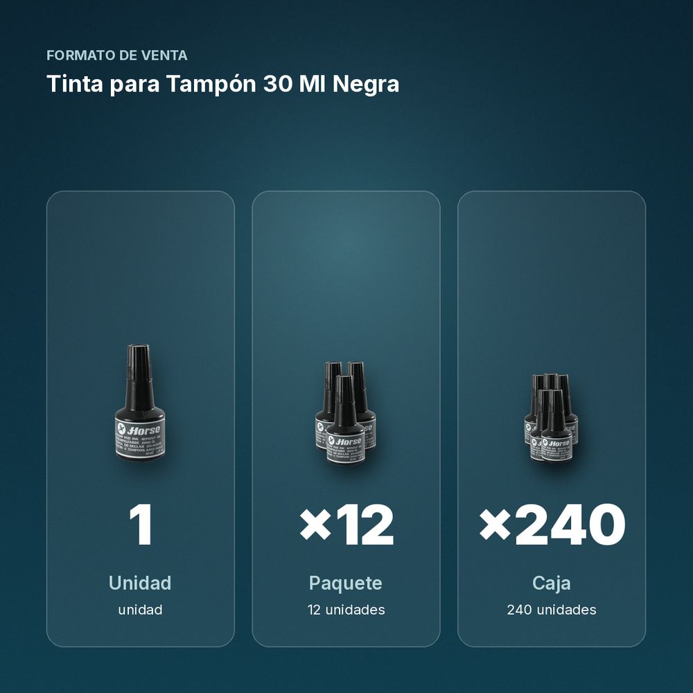 TINTA PARA TAMPÓN 30 ML NEGRA - formato de venta: paquete de 12, caja de 240