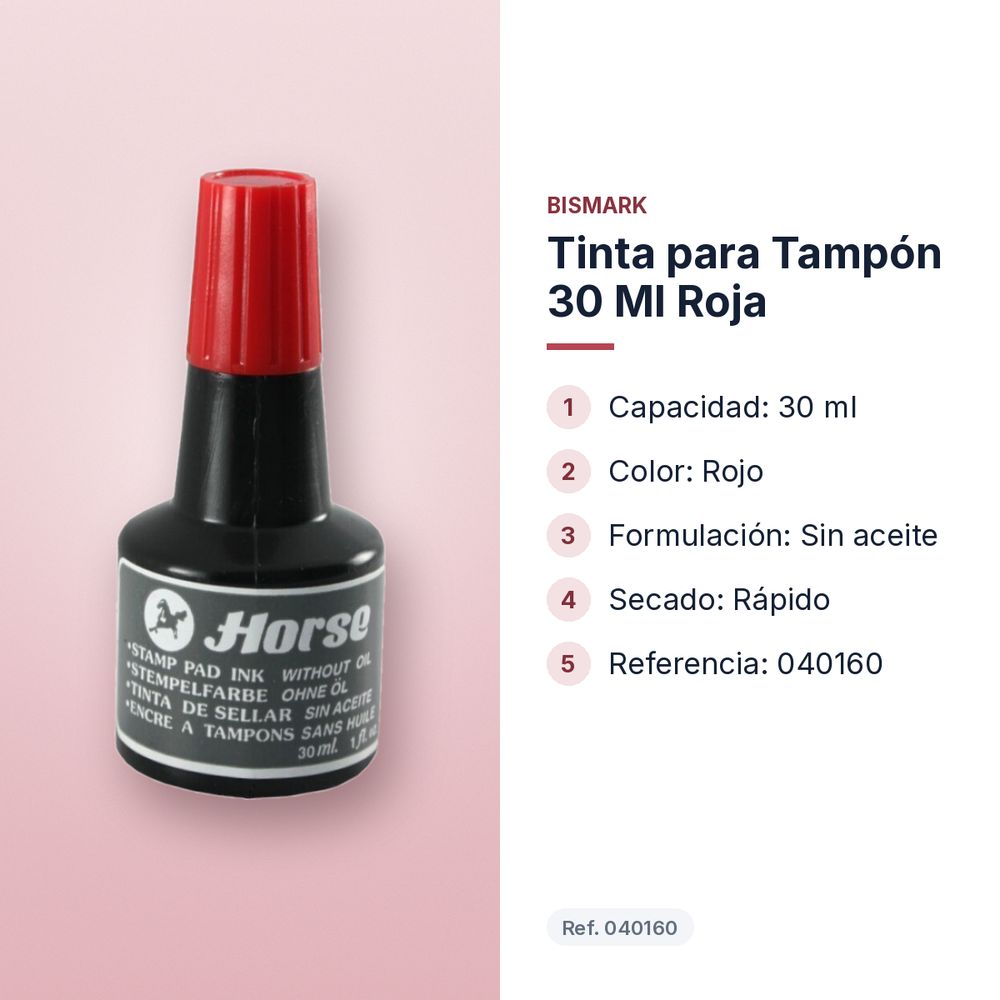 TINTA PARA TAMPÓN 30 ML ROJA - características principales