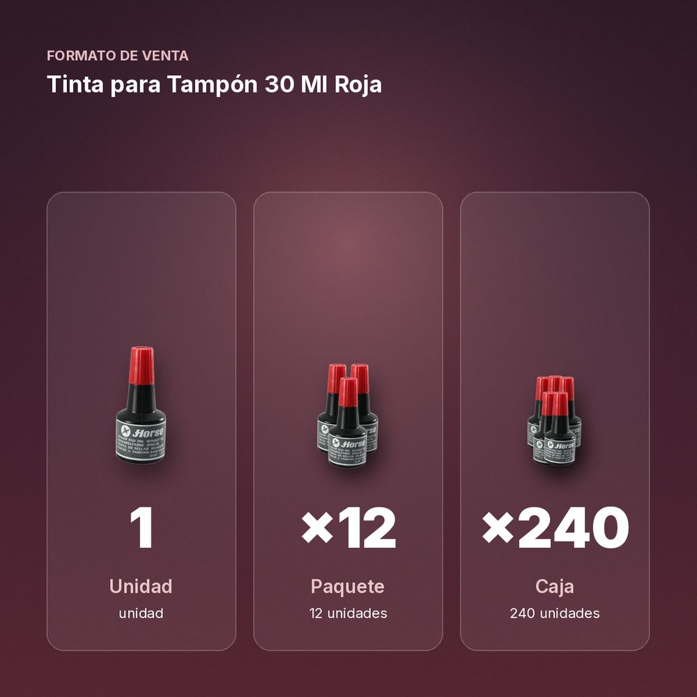 TINTA PARA TAMPÓN 30 ML ROJA - formato de venta: paquete de 12, caja de 240
