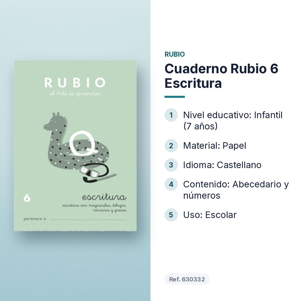 CUADERNO RUBIO 6 ESCRITURA - características principales