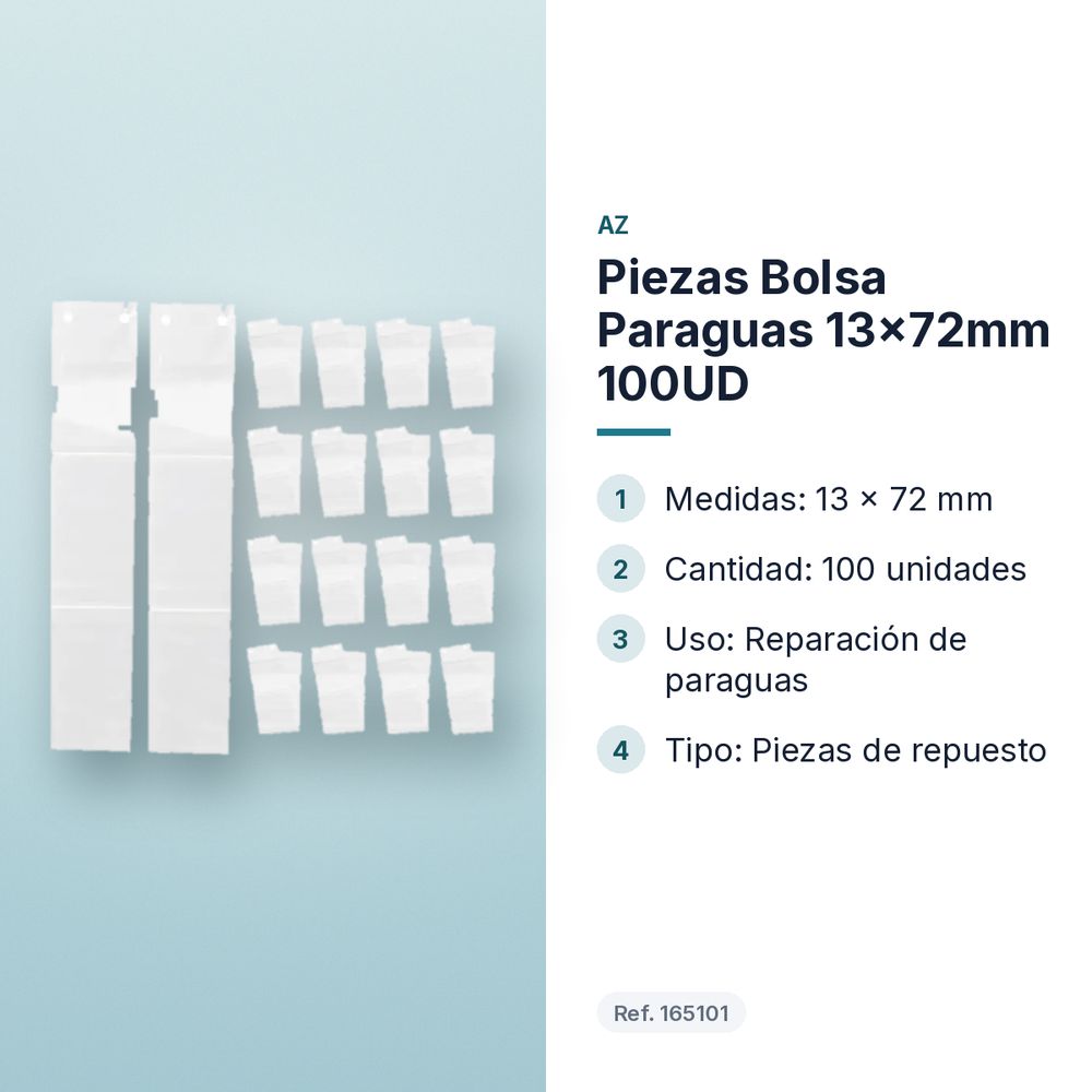 PIEZAS BOLSA PARAGUAS 13X72MM 100UD - características principales
