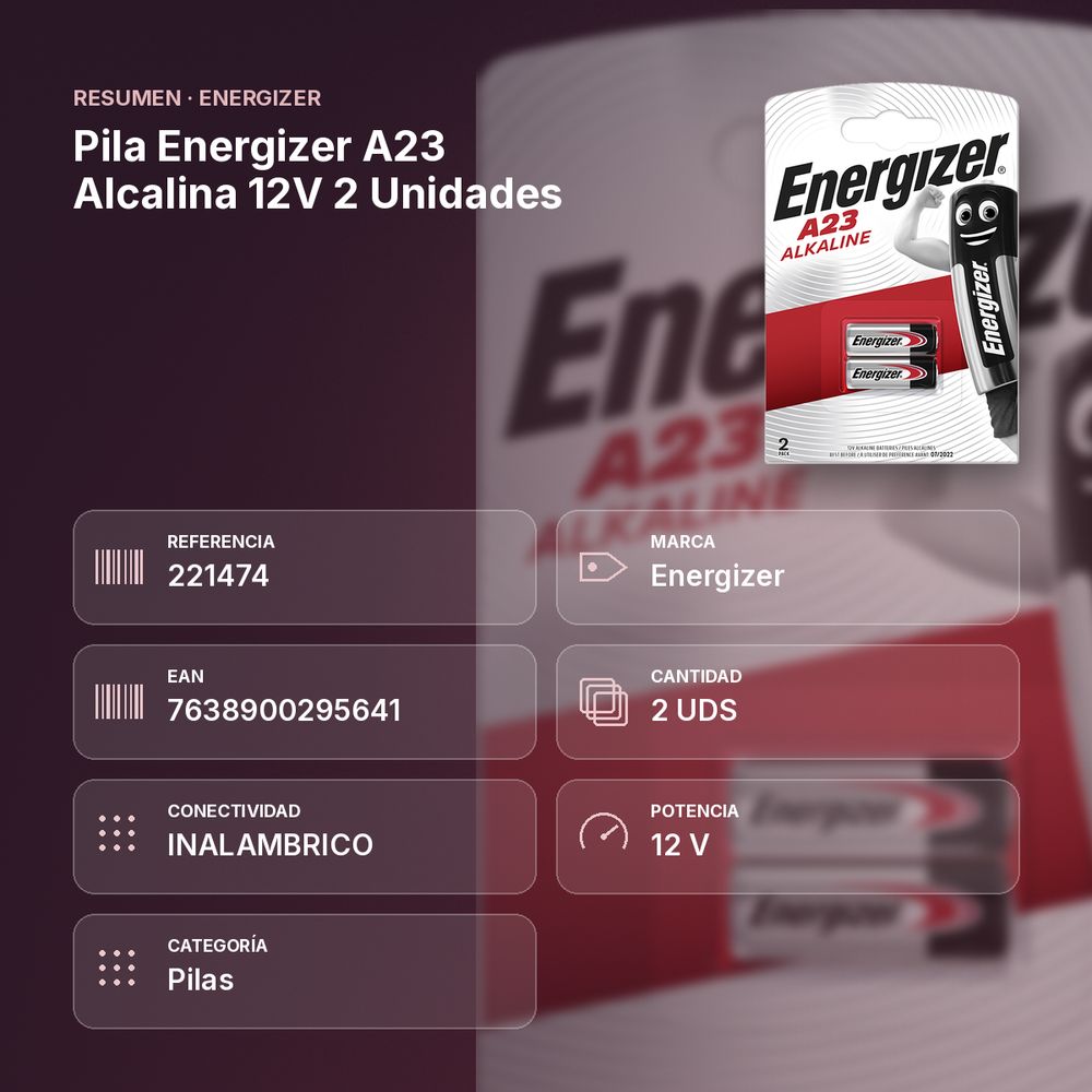 PILA ENERGIZER A23 ALCALINA 12V 2 UNIDADES - resumen de atributos