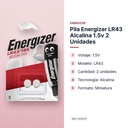 PILA ENERGIZER LR43 ALCALINA 1.5V 2 UNIDADES - características principales