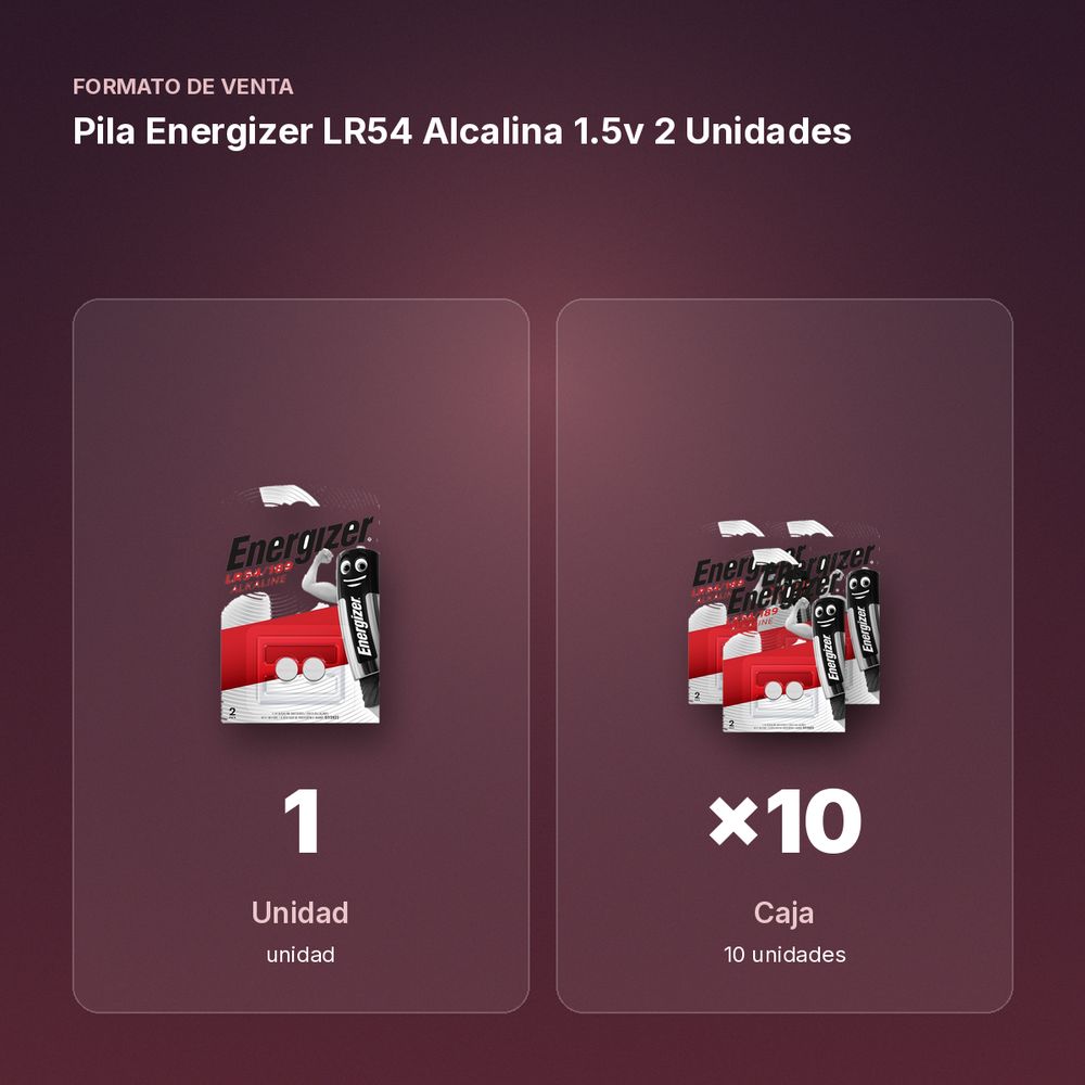PILA ENERGIZER LR54 ALCALINA 1.5V 2 UNIDADES - formato de venta: caja de 10