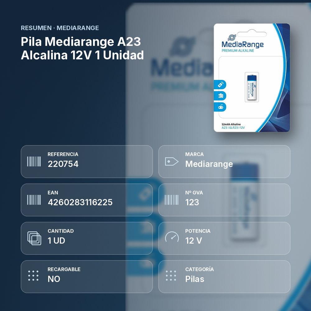 PILA MEDIARANGE A23 ALCALINA 12V 1 UNIDAD - resumen de atributos