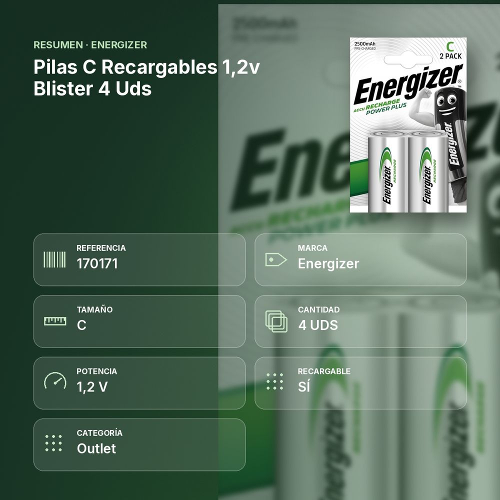PILAS C RECARGABLES 1,2V BLISTER 4 UDS - resumen de atributos