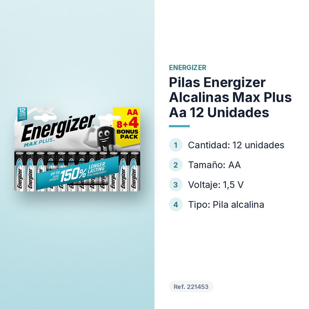 PILAS ENERGIZER ALCALINAS MAX PLUS AA 12 UNIDADES - características principales