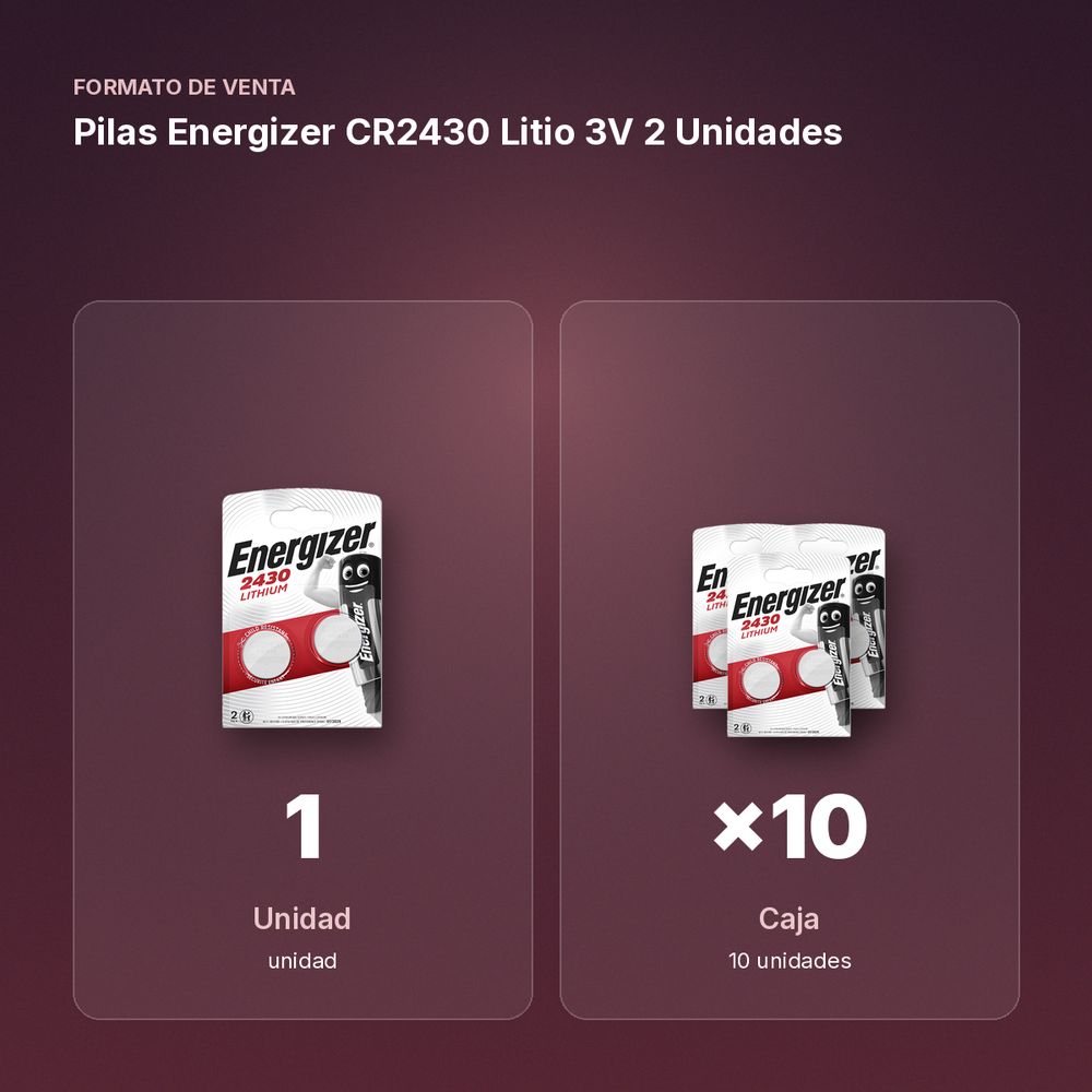 PILAS ENERGIZER CR2430 LITIO 3V 2 UNIDADES - formato de venta: caja de 10