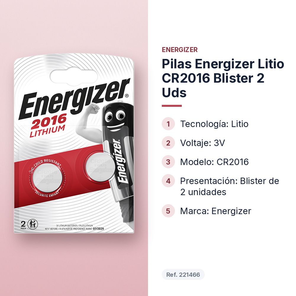 PILAS ENERGIZER LITIO CR2016 BLISTER 2 UDS - características principales