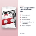PILAS ENERGIZER LITIO CR2016 BLISTER 2 UDS - características principales