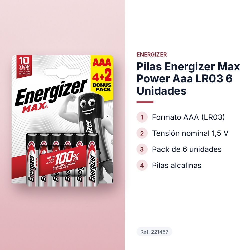 PILAS ENERGIZER MAX POWER AAA LR03 6 UNIDADES - características principales