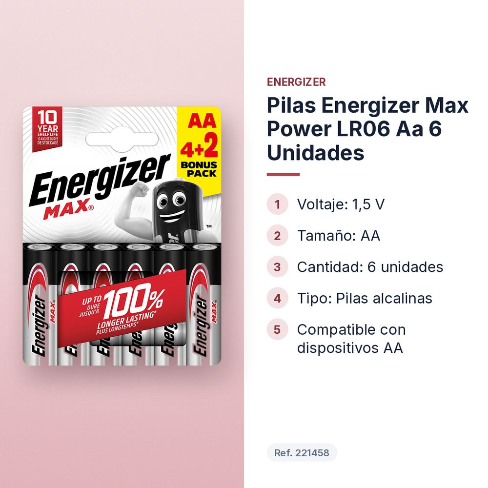 PILAS ENERGIZER MAX POWER LR06 AA 6 UNIDADES - características principales