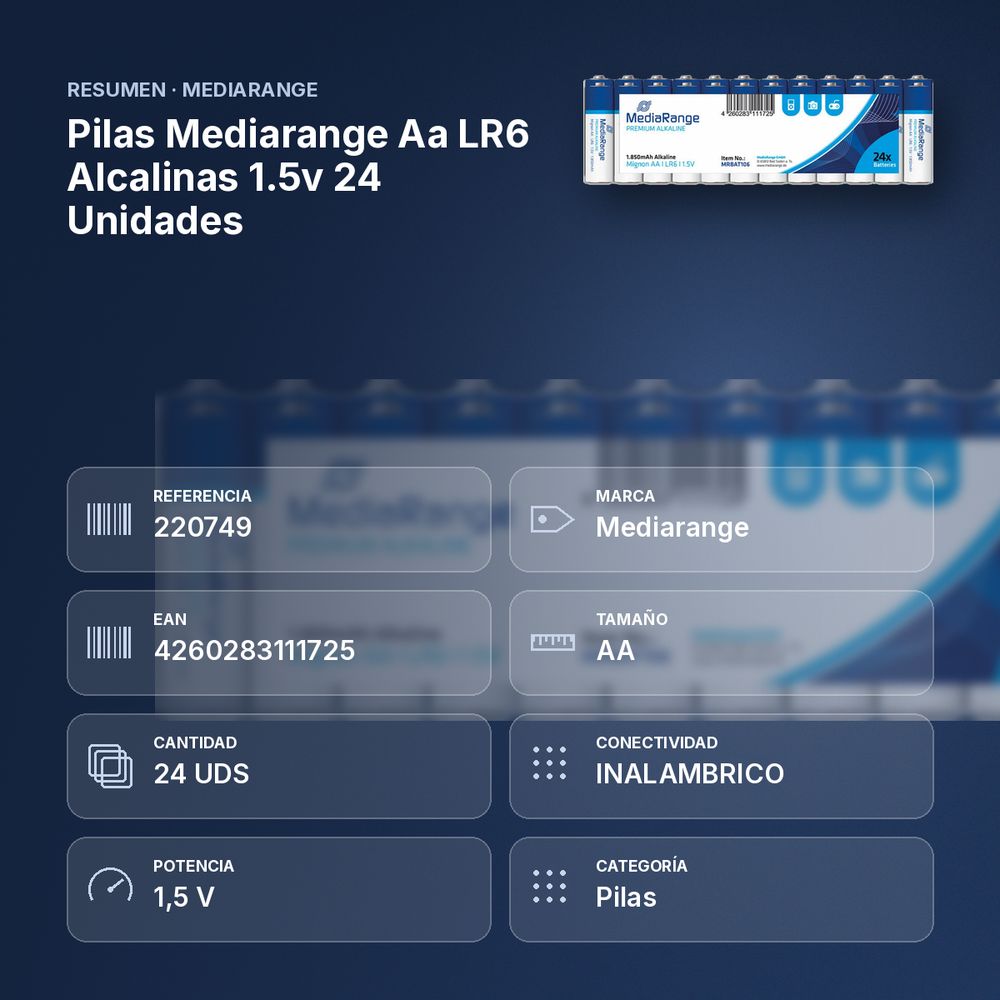 PILAS MEDIARANGE AA LR6 ALCALINAS 1.5V 24 UNIDADES - resumen de atributos