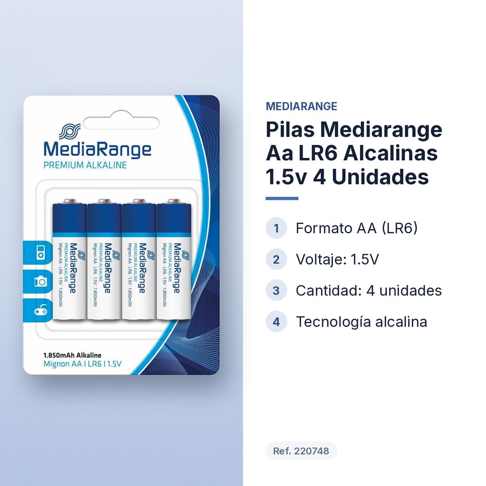 PILAS MEDIARANGE AA LR6 ALCALINAS 1.5V 4 UNIDADES - características principales