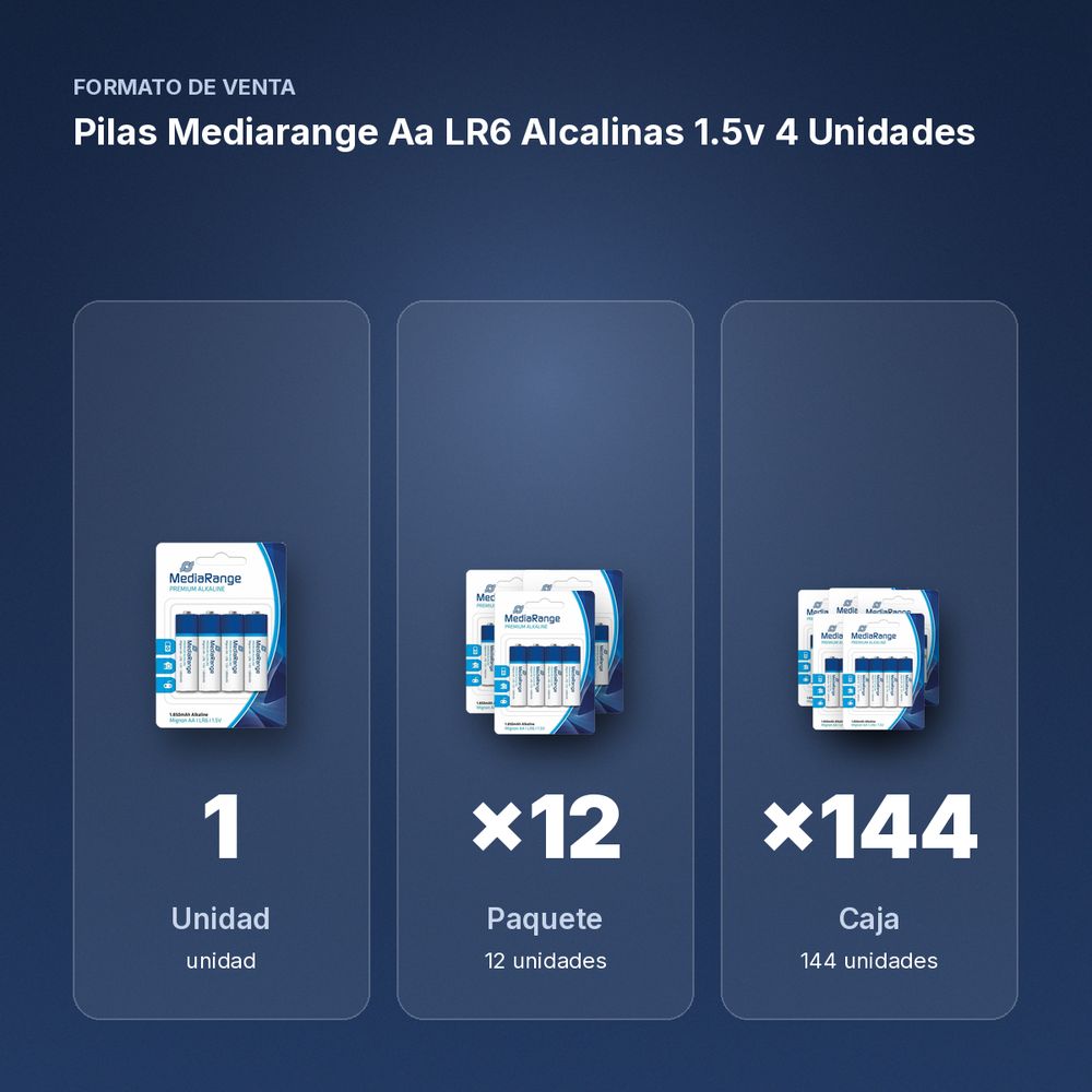 PILAS MEDIARANGE AA LR6 ALCALINAS 1.5V 4 UNIDADES - formato de venta: paquete de 12, caja de 144