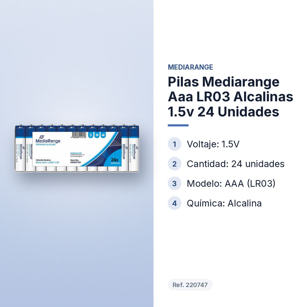 PILAS MEDIARANGE AAA LR03 ALCALINAS 1.5V 24 UNIDADES - características principales