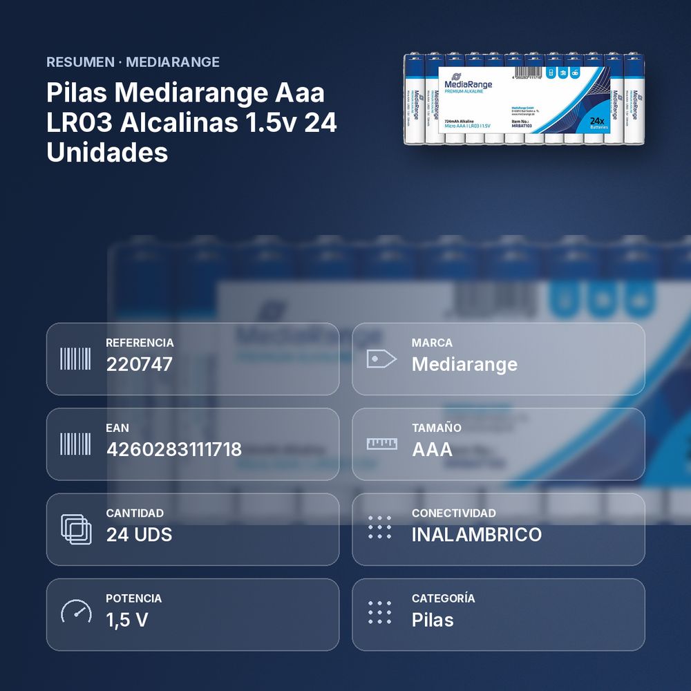 PILAS MEDIARANGE AAA LR03 ALCALINAS 1.5V 24 UNIDADES - resumen de atributos