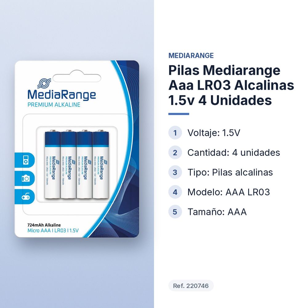 PILAS MEDIARANGE AAA LR03 ALCALINAS 1.5V 4 UNIDADES - características principales