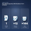 PILAS MEDIARANGE AAA LR03 ALCALINAS 1.5V 4 UNIDADES - formato de venta: paquete de 12, caja de 144
