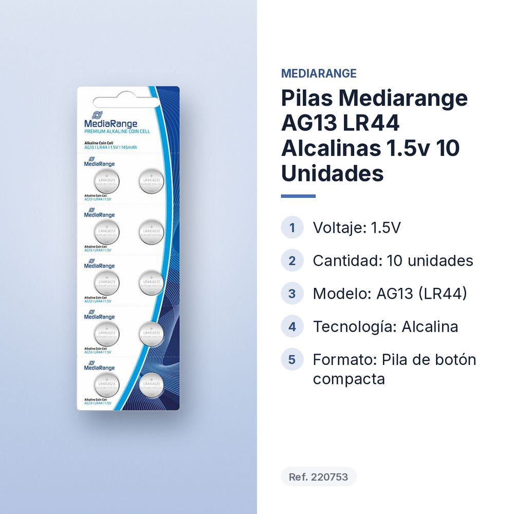 PILAS MEDIARANGE AG13 LR44 ALCALINAS 1.5V 10 UNIDADES - características principales