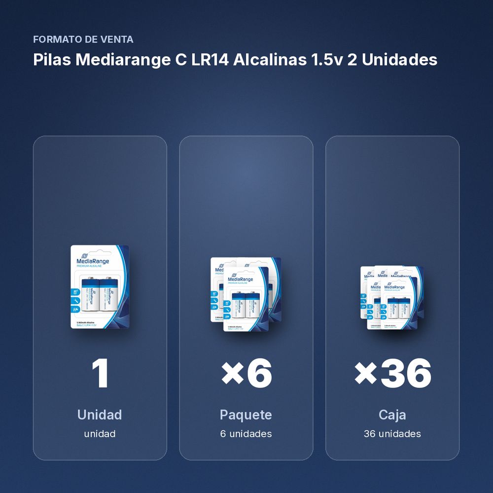 PILAS MEDIARANGE C LR14 ALCALINAS 1.5V 2 UNIDADES - formato de venta: paquete de 6, caja de 36