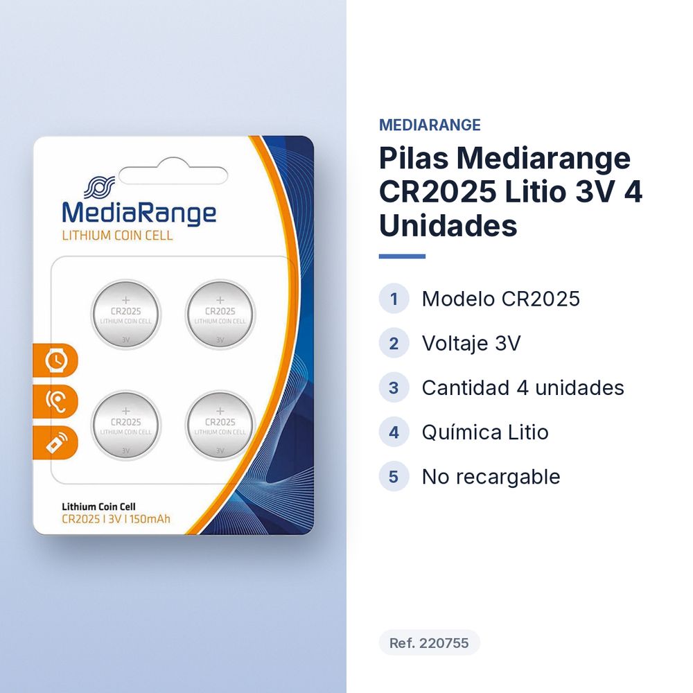 PILAS MEDIARANGE CR2025 LITIO 3V 4 UNIDADES - características principales