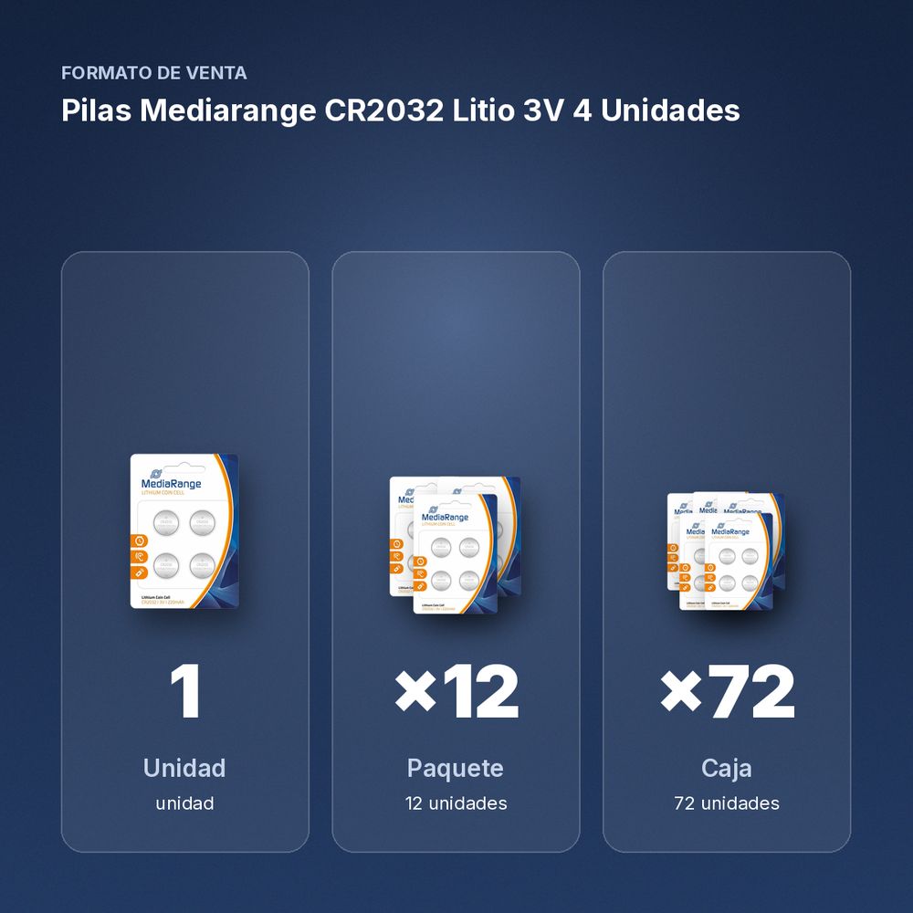 PILAS MEDIARANGE CR2032 LITIO 3V 4 UNIDADES - formato de venta: paquete de 12, caja de 72