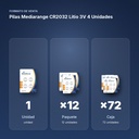 PILAS MEDIARANGE CR2032 LITIO 3V 4 UNIDADES - formato de venta: paquete de 12, caja de 72