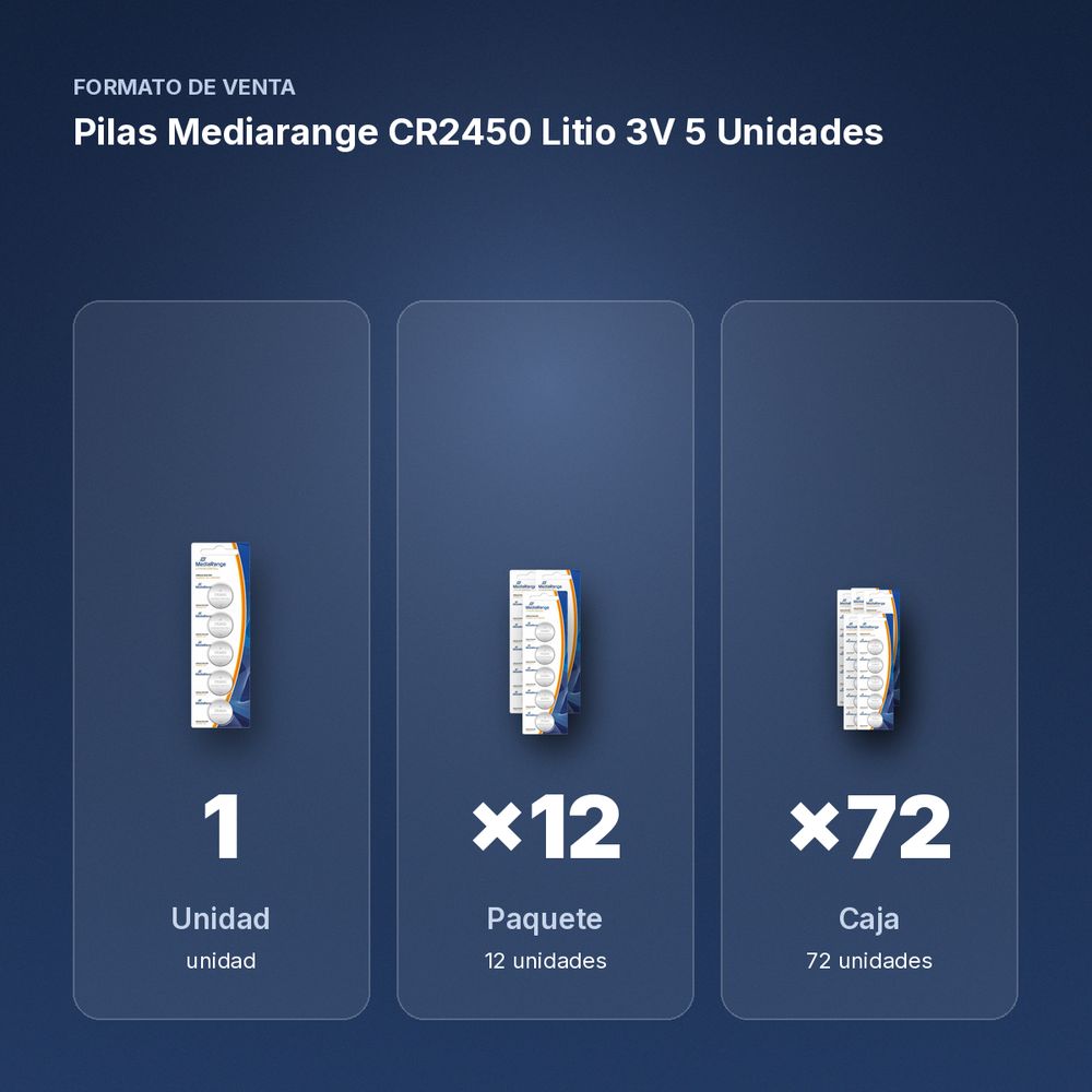 PILAS MEDIARANGE CR2450 LITIO 3V 5 UNIDADES - formato de venta: paquete de 12, caja de 72