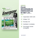 PILAS RECARGABLES ENERGIZER AA NI-MH 1.2V 2300mAh 4 UNIDADES - características principales