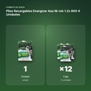 PILAS RECARGABLES ENERGIZER AAA NI-MH 1.2V 800 4 UNIDADES - formato de venta: caja de 12