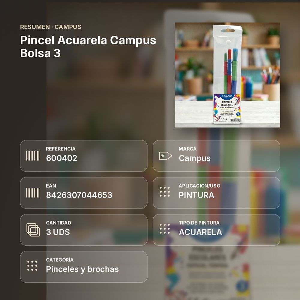 PINCEL ACUARELA CAMPUS BOLSA 3 - resumen de atributos