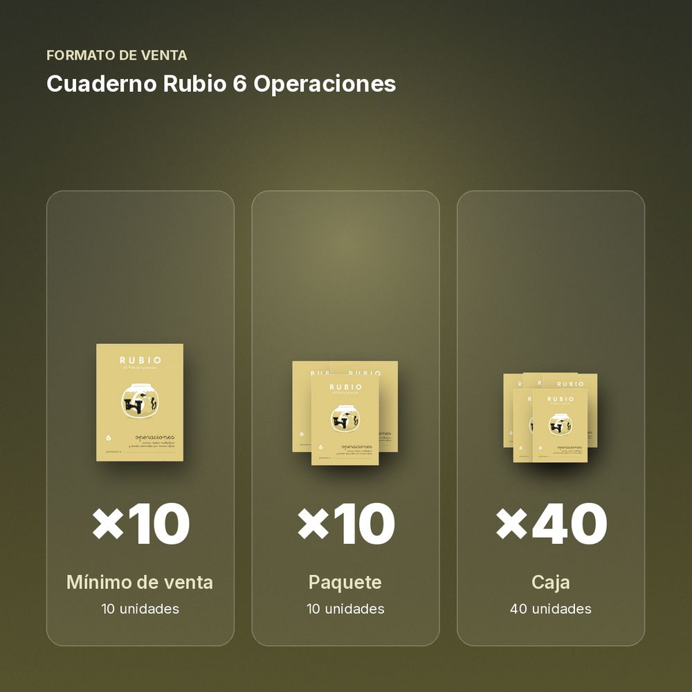 CUADERNO RUBIO 6 OPERACIONES - formato de venta: paquete de 10, caja de 40