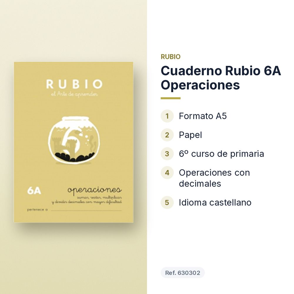CUADERNO RUBIO 6A OPERACIONES  - características principales