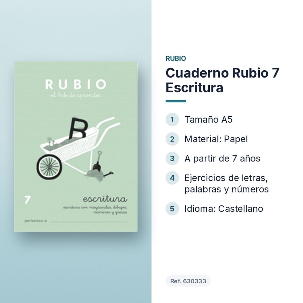 CUADERNO RUBIO 7 ESCRITURA - características principales