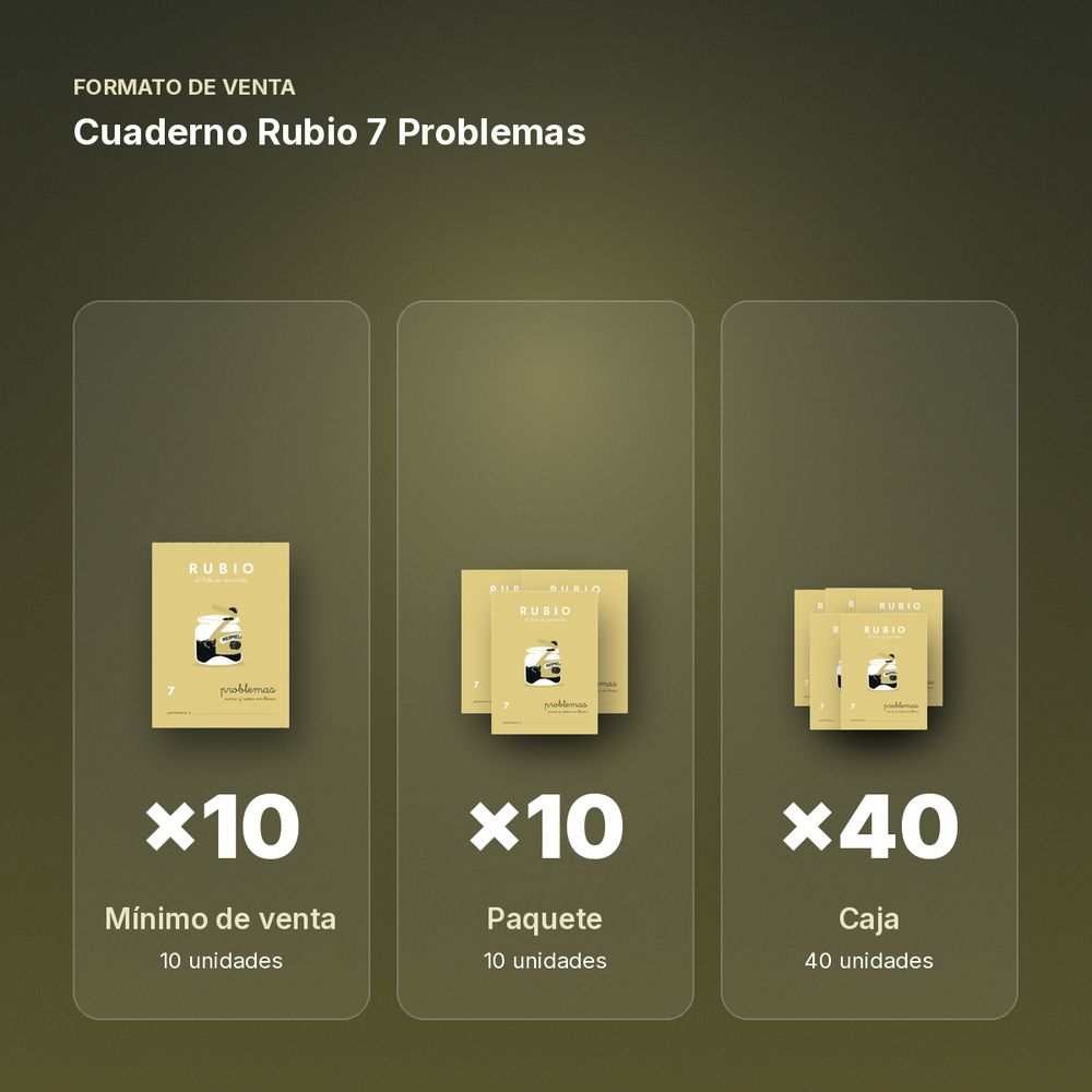 CUADERNO RUBIO 7 PROBLEMAS - formato de venta: paquete de 10, caja de 40