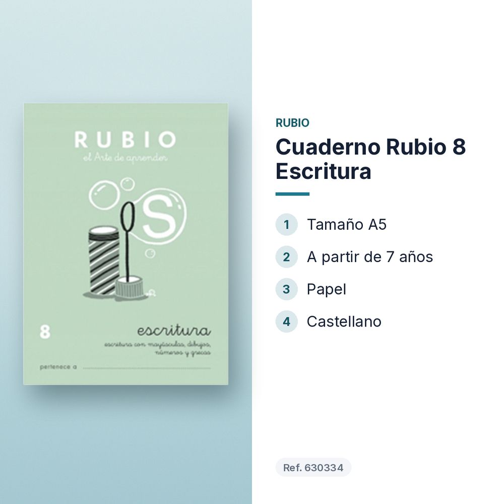CUADERNO RUBIO 8 ESCRITURA  - características principales