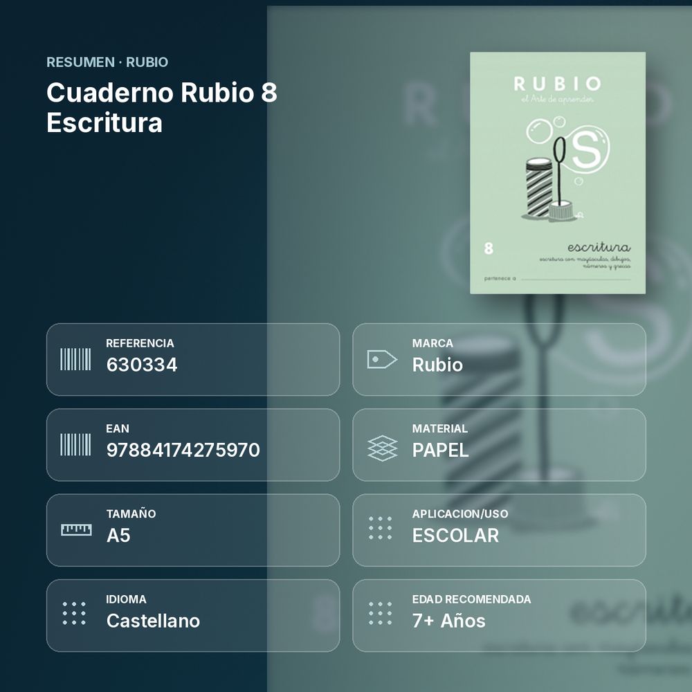CUADERNO RUBIO 8 ESCRITURA  - resumen de atributos
