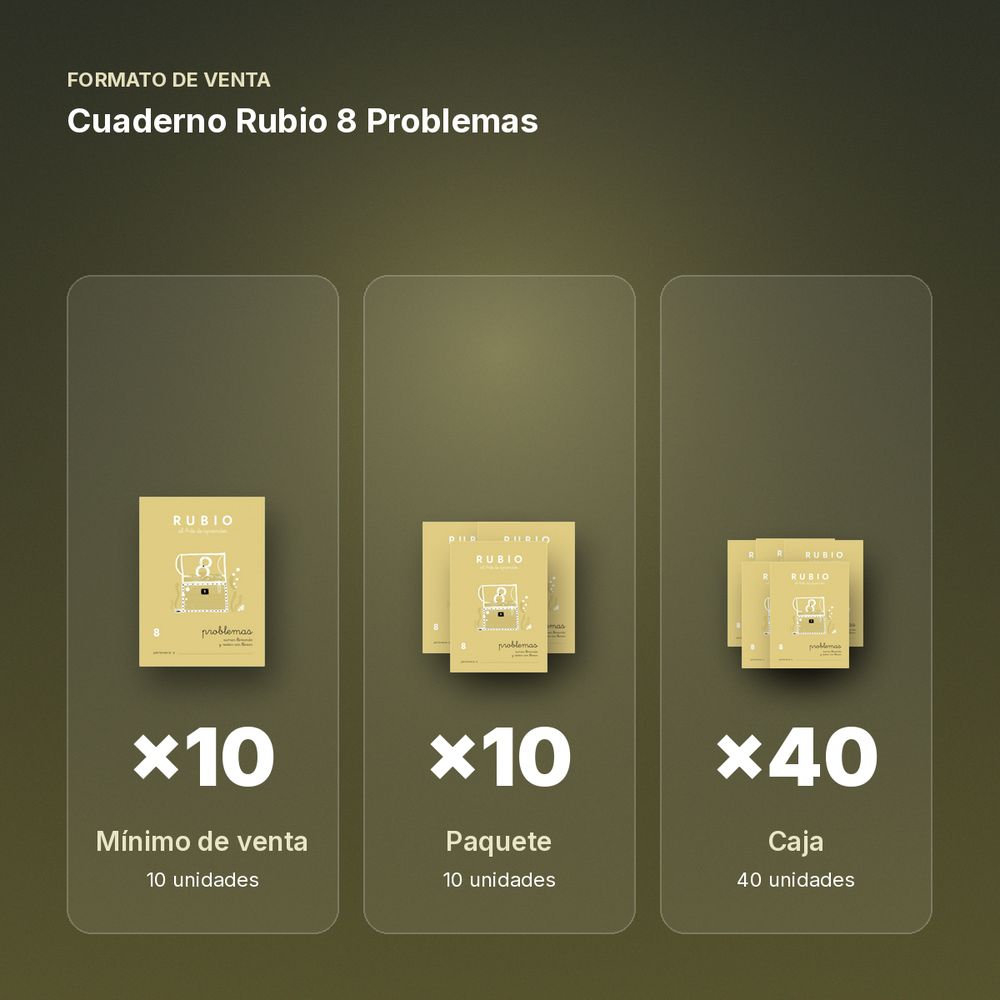 CUADERNO RUBIO 8 PROBLEMAS  - formato de venta: paquete de 10, caja de 40
