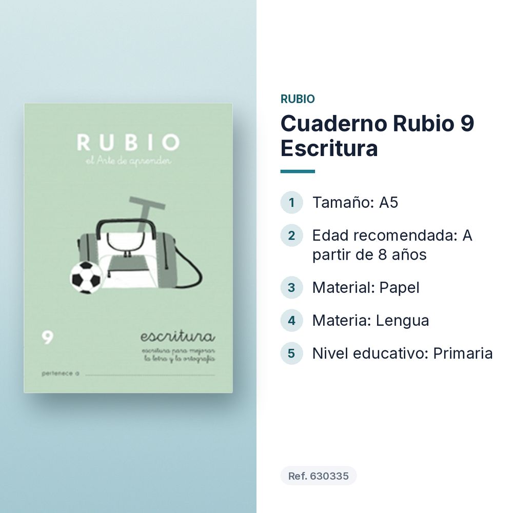 CUADERNO RUBIO 9 ESCRITURA  - características principales
