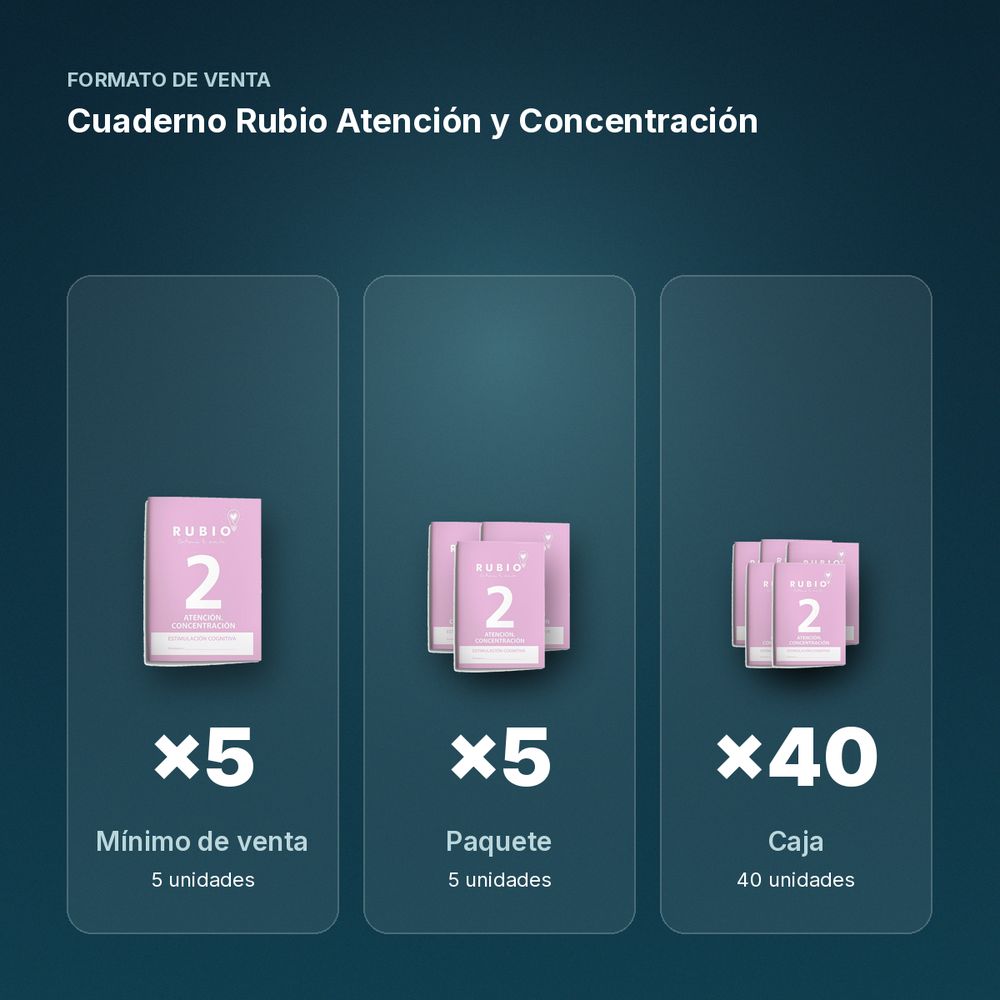 CUADERNO RUBIO ATENCIÓN Y CONCENTRACIÓN - formato de venta: paquete de 5, caja de 40