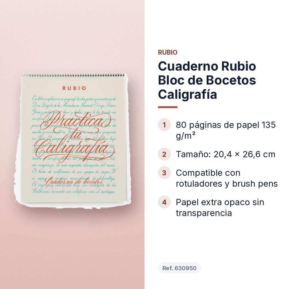 CUADERNO RUBIO BLOC DE BOCETOS CALIGRAFÍA - características principales