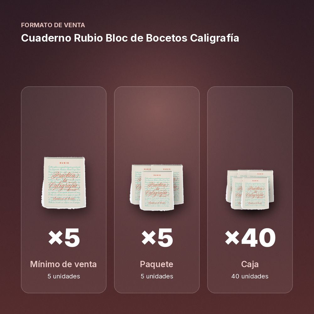 CUADERNO RUBIO BLOC DE BOCETOS CALIGRAFÍA - formato de venta: paquete de 5, caja de 40