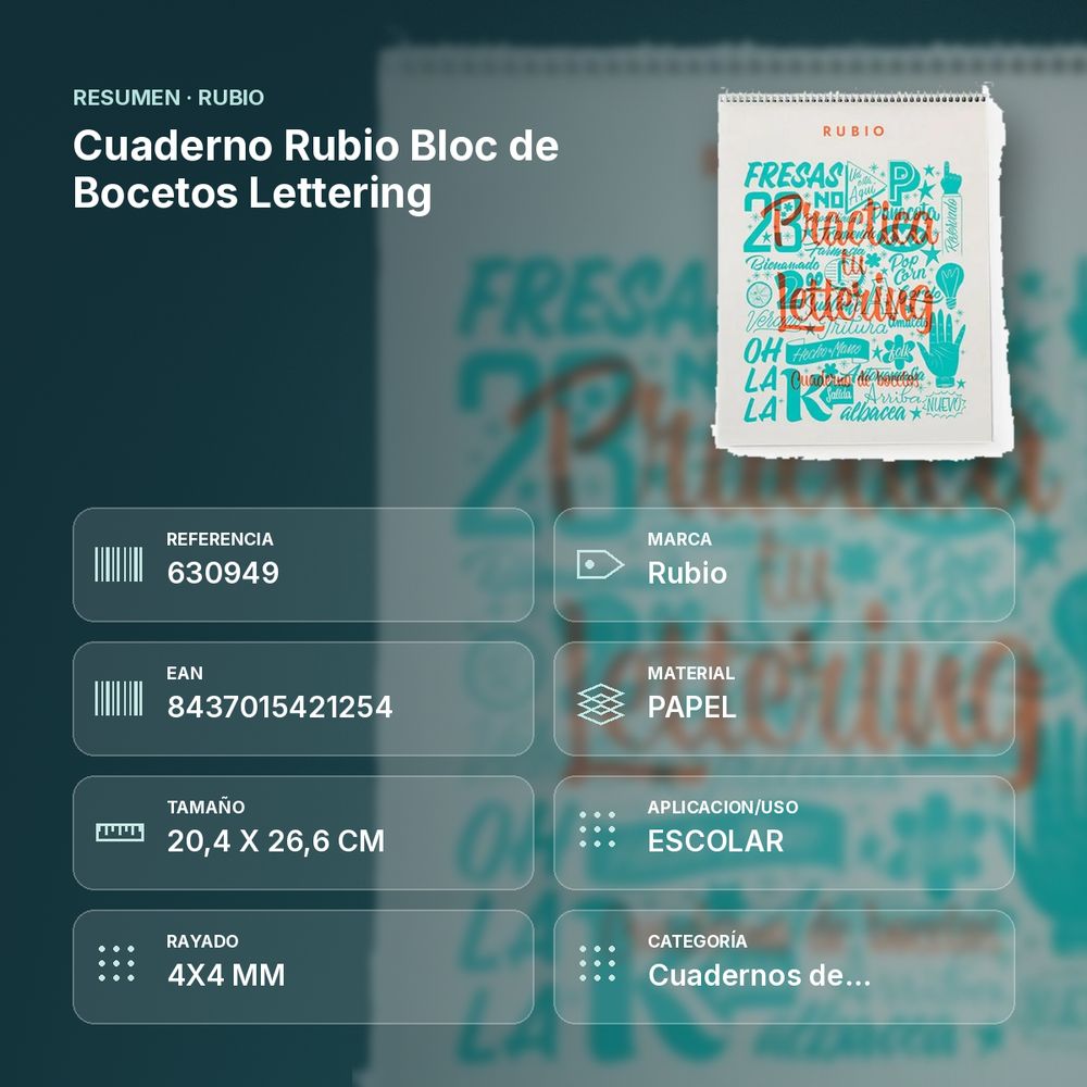 CUADERNO RUBIO BLOC DE BOCETOS LETTERING  - resumen de atributos